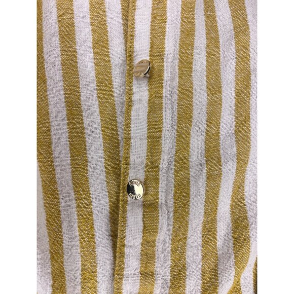 Anne Klein Womens Mustard & White Striped Button-Up Linen Shirt PL Roll-Tab Slee - Picture 4 of 6